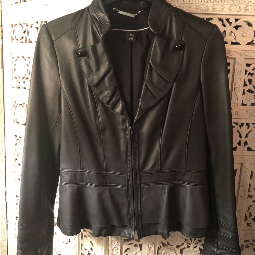 Women’s black leather jacket, White House Black Market, size M